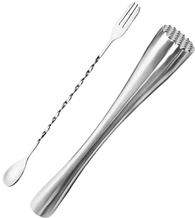 NAMOARLY Stainless Steel Cocktail Muddler and Set with Grooved Head for Crushing Ice and Pressing Lemon, Bar Tool for Bartenders and Home Mixology