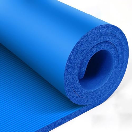 Extra breite und verdickte Yogamatte, rutschfeste Fitness-Trainingsmatte mit Riemen und Aufbewahrungstasche, Fitnessmatte for Pilates und Bodenübungen (Color : Blue)