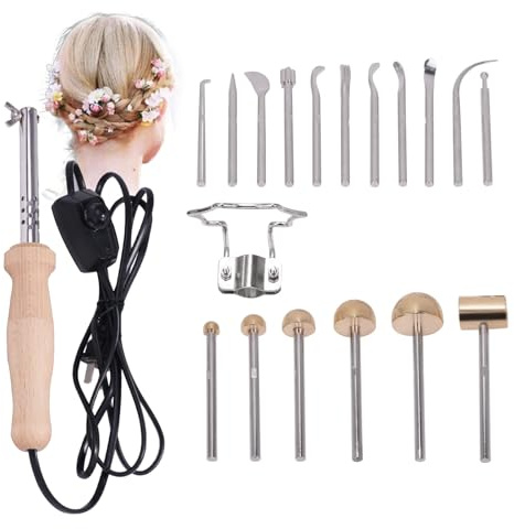 HMWOKPOT DIY Cloth Fabric Flower Making Tools Kit Electric Fabric Flower Maker Artificial Flower Ironing Machine with 17 Heads & Bag