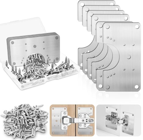6 Pcs Cabinet Hinge Repair Replacement Kit, Stainless Steel Cabinet Hinge Repair Plate, Hinge Repair Board, Cabinet Hinge Repair Brackets with Screws, Kitchen Cupboard Door Hinge Repair Fixing Plates