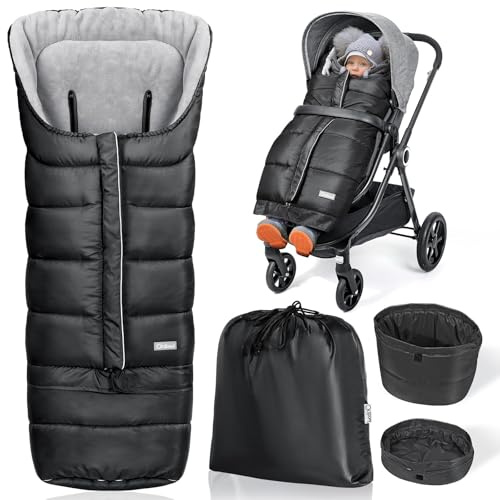 Orzbow Fußsack Kinderwagen Winter, Mitwachsender Fußsack Buggy, Schwarz