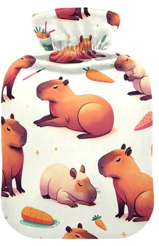 Süße Capybara Wärmflaschen mit Tiermotiv, Wärmflasche mit weichem Bezug, Wärmflasche für Fußbettwärmer, Schmerzlinderung, 1 Liter
