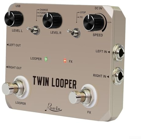 Rowin Twin Looper Pedale, ingresso e uscita stereo, custodia in metallo resistente