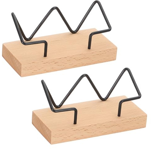 PATIKIL 2 Stück Holz Visitenkartenhalter für den Schreibtisch Schwarz | Desktop Visitenkartenhalter aus Holz Namenskarten Display Ständer Organizer, für Büro Zuhause