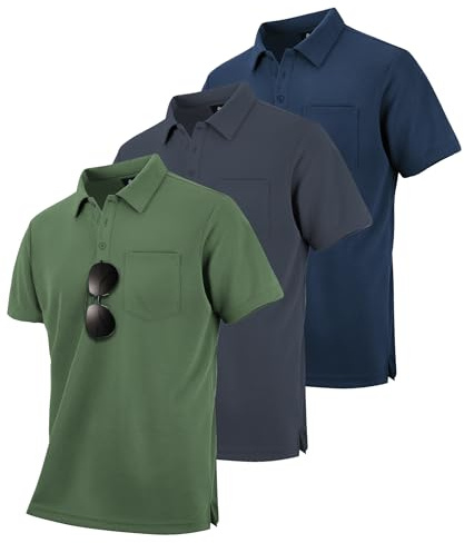 zitysport 3er Pack Poloshirts Herren Kurzarm Golf Polohemd Schnelltrocknend Atmungsaktives Herren Regular Fit Shirts Work Polo Shirts Männer Sommer Sport Tshirt Männer