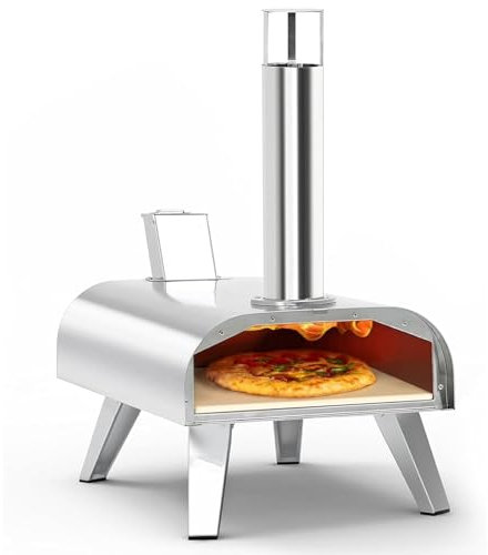 TsoLay Fours à Pizza, Gril à Pizza Portable en Acier Inoxydable de 12 Pouces avec Pierre à Pizza, Four à Pizza à granulés de Bois, poêle à Pizza à granulés, pour Cuisine de Jardin extérieur