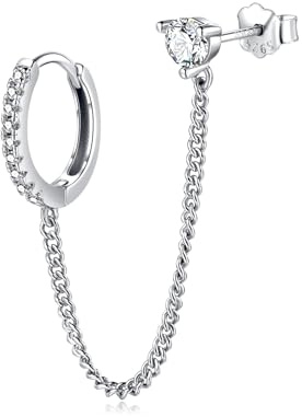 Boucles d'oreilles pour femme en argent originales avec une fine chaîne. Boucle d'oreille pour femme argent ou or 18 carats, idéales pour un cadeau d'anniversaire... Bijoux femme (Plaqué argent)