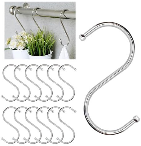 Huamirra Ganci a Forma di S, 12 Ganci Appesi S a Forma di Pesanti, Argento gancio in acciaio INOX, Multifunzione Appesi, Per Cucina, Bagno, Ufficio, Giardino o Attività All'aperto