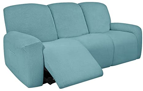 Lot de 8 housses de protection extensibles et épaisses pour canapé 3 places avec poche à distance – Bleu clair