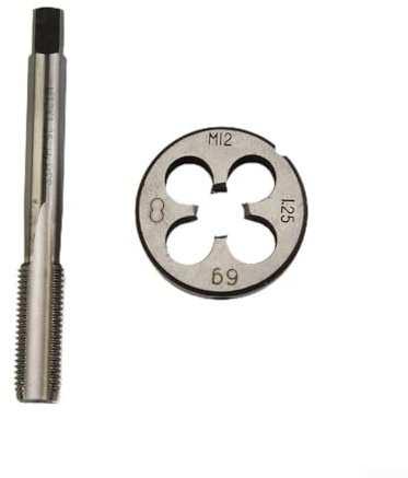 Juego de machos de roscar y terrajas, machos de roscar y terrajas redondas, machos de roscar HSS métricos a derechas de 12 mm x 1,25 y juego de terrajas M12 x 1,25 mm de paso for pulir y hacer bricola