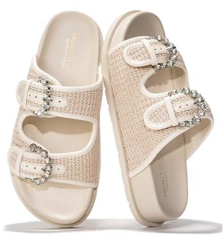 Project Cloud Sandals for Women - Trendy Sandals for Women 2026 with Adjustable Straps - Plush and Soft Insole Womens Slides - Non Slip Outsole Slides (Sharl-2, OFFWRAFF, 7.5)