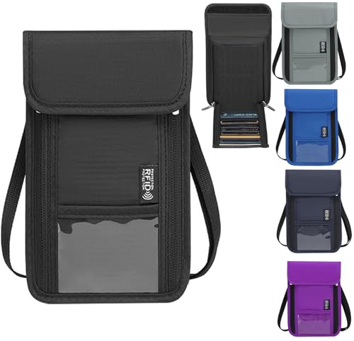 GOSLYLY Brustbeutel mit RFID Schutz, Unisex Reisegeldbeutel für Herren Damen, Reise Dokumente Tasche für Passport Organizer aus Nylon (Schwarz)