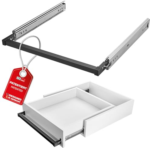 SOTECH VarioSlide Pat. Schwerlastauszug KV2-100-H53-400 EH 400 mm 100 kg | Komplettset Einhandverriegelung schwarz eloxiert für Schubladen mit Front bis 600 mm Schubladenschienen Caravan Fahrzeugbau