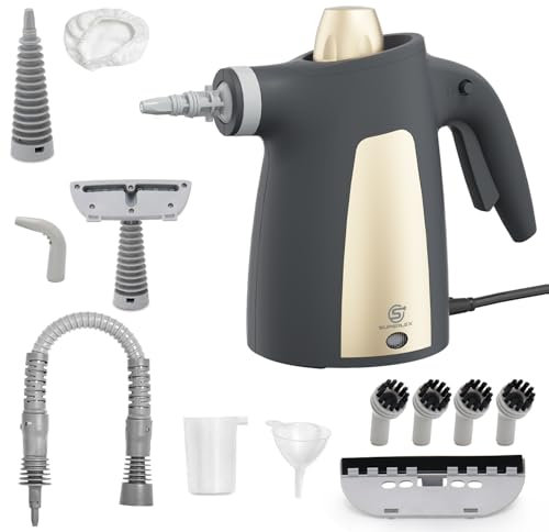 SUPERLEX Handheld Steam Cleaner 1050W with Child Lock & Safety Cap, Portable Steamer for Carpets, Cars, Floors, Windows & Sofas, Steamer Cleaning with 9 Accessories for Home Use & Stain Removal