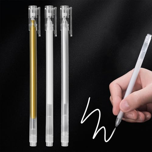 Canollo 3 Farben Gelstifte für Highlights Set, 0,5mm Strichstärke, Wasserfest Gold Silver Weißer Stift, Gelstifte Weiß, Traschnell Trocknend Gelstift Set für Zeichnungen und Hervorhebungen