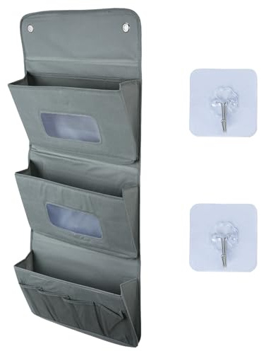 CxutSa Organizer da Appendere a 3 Ripiani con Ganci e 8 Tasche Portaoggetti da Appendere Salvaspazio Pieghevole Organizer da Porta per Camera Bagno Ufficio Dormitorio (Grigio)