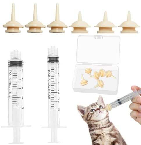 COYUN 8 Pcs Haustier Fütterung Silikon Nippel, katzenmilch Aufzuchtflasche für undewelpen Kitten, mit Spritzen, Plastikspritze, Futterspritzen Kleintiere, für Welpen Hund Katze oder andere Haustiere