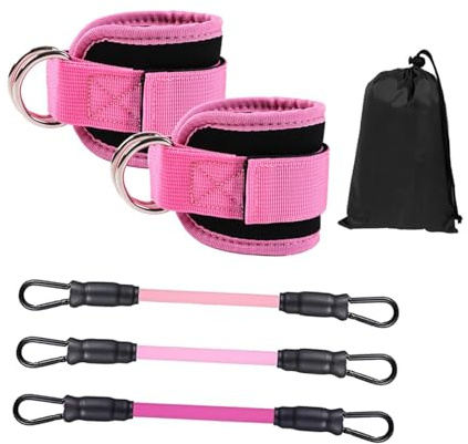 3 bandas de resistencia de tobillo con puños para entrenamiento de fuerza, color rosa