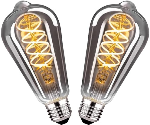 SUYGUAR E27 LED Vintage Glühbirne, Edison Vintage Glühbirne E27 Dimmbar 4W Warmweiß,Retro LED Lampe Dekorative Leuchtmittel Für Wohnzimmer/Schlafzimmer/Esszimmer/Küche/Bar - Rauchgrau 2 Stück 64mm