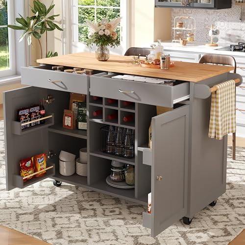 TIZZ Moderna isola da cucina, armadio a buffet, carrello da pranzo con venature del legno, armadio a buffet, tavolo da pranzo multifunzionale con spazio di archiviazione, grigio, 102 × 45 × 92 cm