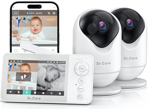 Dr.Care VistaView Lite RB Baby Monitor WiFi con 2 Cam – Schermo 4” 720P, Telecamera 1080P, Controllo App, Batteria 2500 mAh, Visione Notturna, Tripla Sicurezza