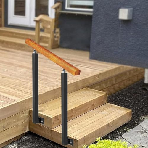 Handrail Outdoor Stair Railing, Transitional Handrail with 2 Wrought Iron Posts, Wooden Hand Rails for Stairs Garden Porch Railing & Deck Hand Banister Picket (Color : Height 95cm,