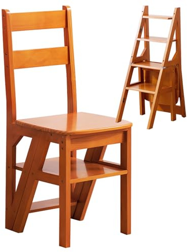 Taburete plegable de madera de 4 niveles, compacto y práctico, ideal para cocina, oficina, estudio, diseño de ahorro de espacio, escalera marrón resistente para artículos esenciales del hogar