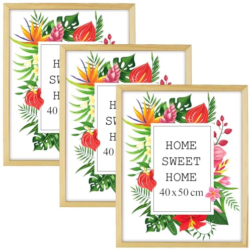 MG Design Set of 3 Wooden Picture Frame 16x20 inch (40x50 cm), Natural Wood Frame with Acrylic Glass, Vertical & Horizontal Hanging – for Photos, Posters, Certificates, Puzzles
