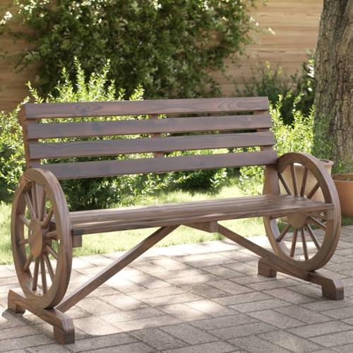 HaoChrymec Gartenbank 2-Sitzer aus Massivholz Tanne mit Gebrannter Optik, Bequeme Rückenlehne und Armlehnen, Wetterfest, Ideal für Outdoor Möbel, Balkon Bank, Gartenbank Holz, 121.5 x 57 x 77.5 cm