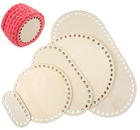 WRITWAA 5 Stück Teiliges Holz-Boden für Häkeln Korb Oval und Rund Robuste Glatte Holzscheiben Bastelbasis für DIY Körbe und Handarbeiten