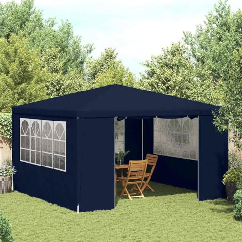 Tienda de campaña profesional con paredes laterales, 4 x 4 m, color azul, 90 g/m², polietileno, resistente a los rayos UV y al agua, para jardín y eventos al aire libre