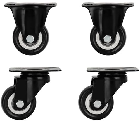 4-piece set of furniture wheels, PP rotating wheels, heavy-duty platform handcart chairs, black home roller accessories(2 fixed 2 swivel,1.5 inches)