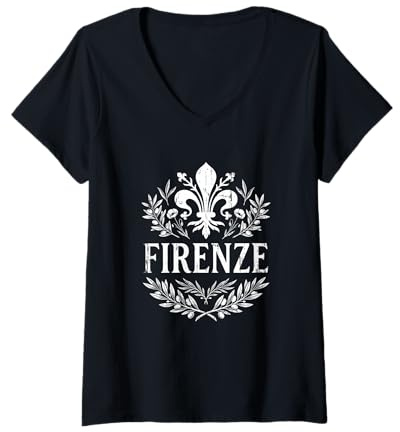 Donna Firenze Firenze Giglio Fiorentino Vintage Italia Souvenir Maglietta con Collo a V