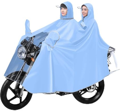 Regnkappa for cykling med huva for två personer, vindtät regnkappa, for cykel, ebike, motorcykel(Blu,5XL)