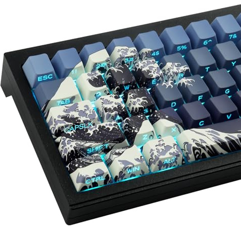 PBT Key caps Custom Cool Wave of Kanagawa Dark Blue Keycaps Keyboard