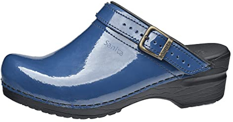 Sanita | Freya Mule Clog | Original Handmade Flexible Leather Clog for Women | Anatomical shaped footbed with soft foam | Heel Strap | Blå | 36 EU