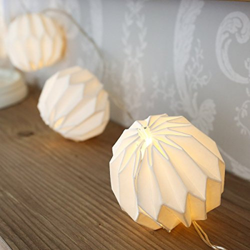 Fairy Lights, 10 Paper Lantern, LED, Paper Lights, Light Chain, for Outside and Inside, White, with Battery