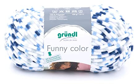Gründl Wolle Funny color Chenille Wolle 1 Knäuel 100 g, blau | weiche Chenille Wolle zum Häkeln - Kuschelig und hautfreundlich - 100 % Polyester - 100 g / 120 m - Nadelstärke 5 - 6