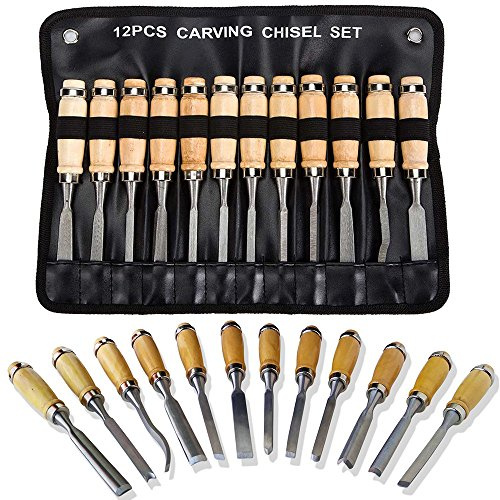 Set di scalpelli professionali per intaglio del legno, 12 pezzi, strumenti affilati per la lavorazione del legno, con custodia per il trasporto, ideale per principianti Chi yue