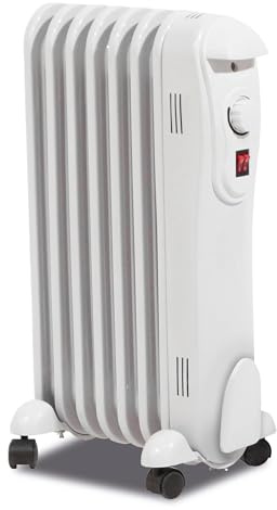 Prem-I-Air 1500W (1.5KW) Oil-Filled Radiator – 7-Fin Energy-Efficient Free-Standing Electric Heater with 3 Heat Settings, Adjustable Thermostat, and Overheat Safety Protection