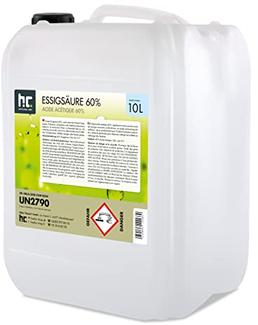 Höfer Chemie 4x 10 L Essigsäure 60% - optimaler Reiniger und Entkalker - Premium Qualität Made in Germany - frisch abgefüllt im handlichen Kanister