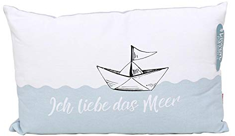 Dekohelden24 Meer Kissen mit Bezug aus 100% Baumwolle, L/B/H: 40 x 13 x 23 cm. Motiv: Ich Liebe das Meer.