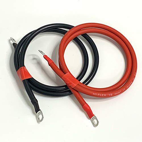 BMF DIRECT Battery Lead/Black + Red Lead Set 110A Amp 16mm2 Cable Wire with M6 Ring Terminals (5ft (150cm) Set, 6mm Ring Terminals)