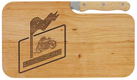 LASERHELD Wooden Bread Board with Engraving I Love Speed and Knife, 26 x 15 cm, Breakfast Board, Wooden Chopping Board, Snack Board, Gift for Racers for Father's Day