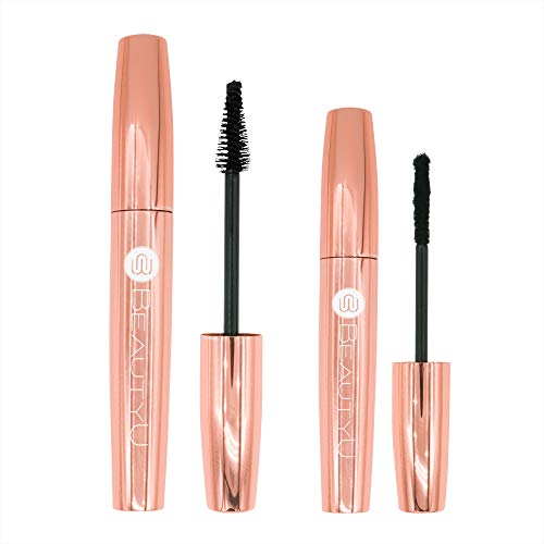 BeautyU® 3D Fiber Mascara I Beauty-Set – natürlicher Wimpern-Extension-Look I Sofort bis zu 300% mehr Volumen & Fülle I Mascara wasserfest schwarz + 3D Fiber I Kontaktlinsengeeignet & hypoallergen