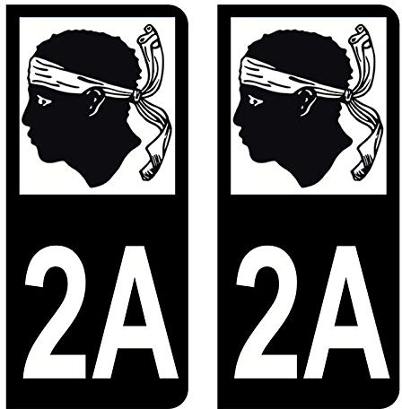 HADEXIA Autocollant Stickers Plaque immatriculation Voiture Auto département 2A Corse-du-sud Logo Corse Full Noir Lot de 2