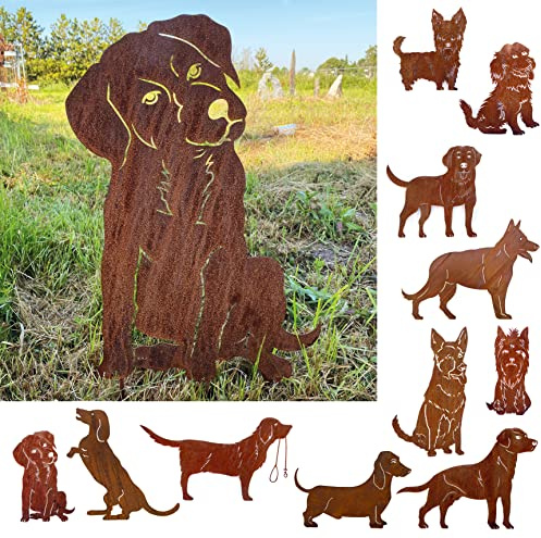 Gartenfigur Hund sitzend groß 55x39cm Gartenstecker Edelrost Gartendeko Wetterfest Rost Metall Rostfigur Hunde Figur Tier von Steinfigurenwelt