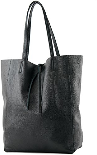 modamoda de T163 Damen Leder Shopper Schultertasche Large mit Innentasche handmade in Italy, Farbe:Schwarz2021