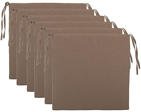 Brandsseller 6er Set Sitzkissen 40x40 cm in glatter Optik – Bequeme Stuhlauflagen mit Bindebändern & abnehmbarem Bezug – Dekorative Sitzpolster für drinnen und draußen - Beige