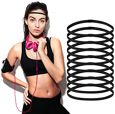 Chstarina 10 Pezzi Fasce per Capelli Uomo Donna, Fascia Sportive Antiscivolo, Fascia Elastica, Fasce Sport Fascette Capelli, Elastic Sport Headband per Calcio Tennis Yoga Golf - Nero
